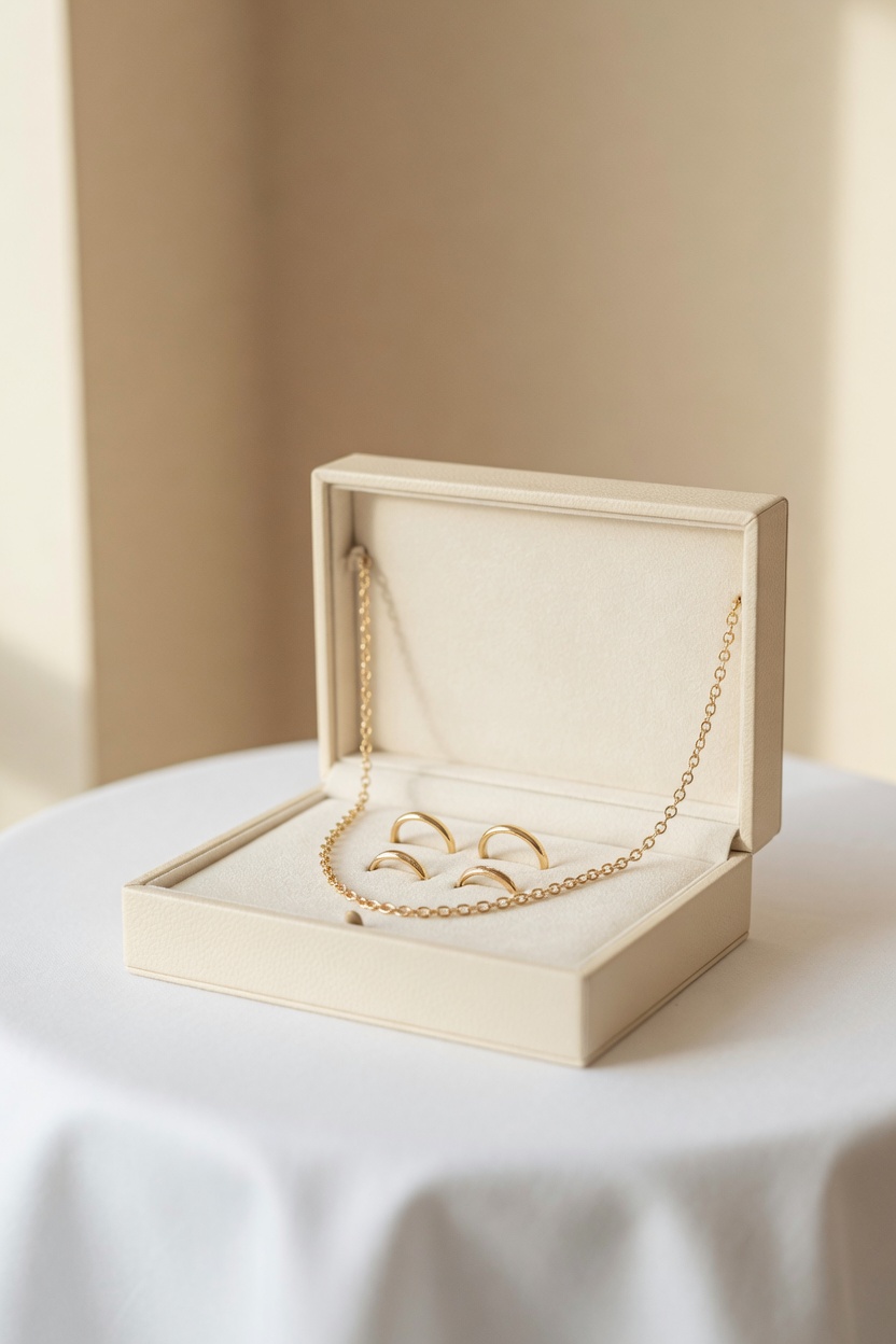 Open juwelendoos met gouden ketting en ringen